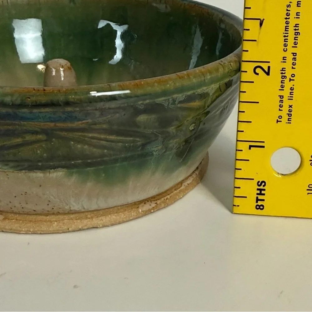Handmade Green Glazed Pottery Apple Baker Signed 2014